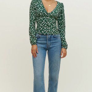 Reformation Blouse Green Floral Size S